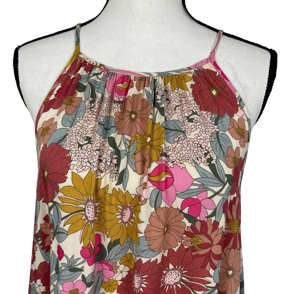 Easel Women's Maxi Dress Large Floral Spaghetti Strap Sundress Retro 70s Boho - Picture 2 of 10